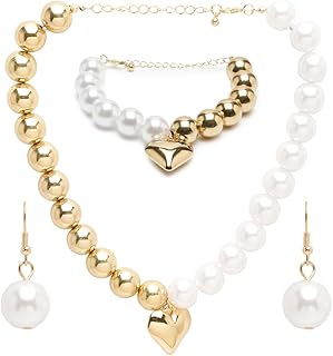 Gifts Stylish Latest Traditional Gold Plated Pearl Jwell Necklace Pendant Jewellery Set with Earrings for Girls and Women (Gold) (YBNK_50635)
