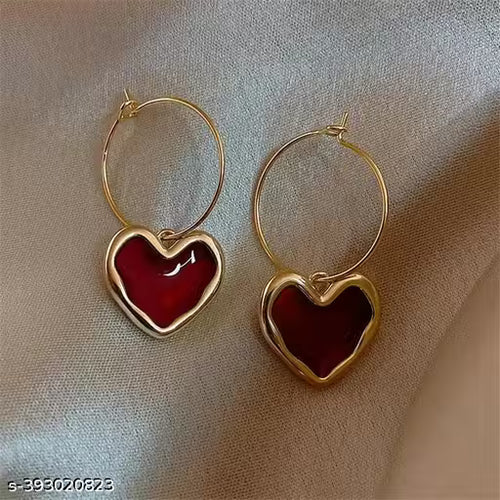 Korean Earrings Gold Plated Hoop & Shinny Red Heart for Women Girls Light Weight western Trendy Party Wear Stylish Latest Design Casual Fancy Party Office wear Daily Wear Drops & Danglers Earrings Gift for Birthday Wedding Anniversary Valentine gift New Year & Diwali Gift Christmas for all Occasions