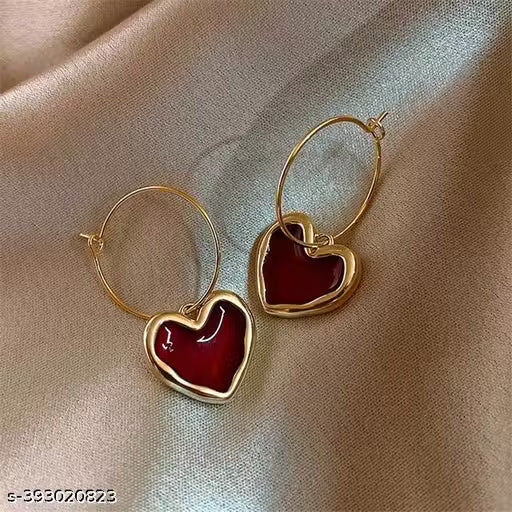 Korean Earrings Gold Plated Hoop & Shinny Red Heart for Women Girls Light Weight western Trendy Party Wear Stylish Latest Design Casual Fancy Party Office wear Daily Wear Drops & Danglers Earrings Gift for Birthday Wedding Anniversary Valentine gift New Year & Diwali Gift Christmas for all Occasions